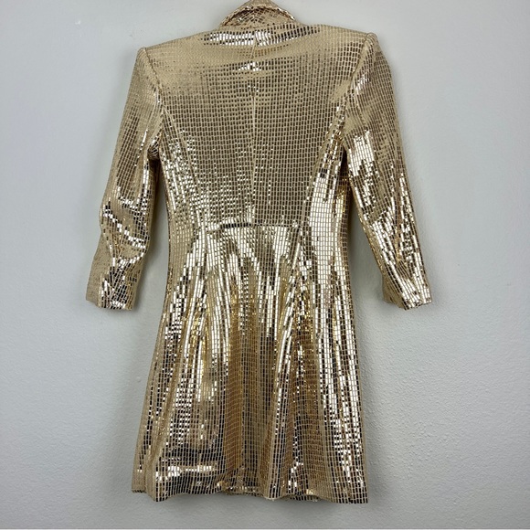 ZARA | Sequin Sparkly Gold Double Breasted Blazer Mini Dress New Years Event S - Picture 7 of 15